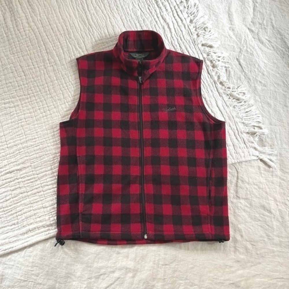 Vintage Woolrich Fleece Vest Mens M Buffalo Plaid Red Black Full Zip Gorpcore